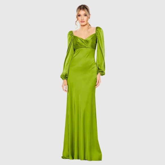 Mac Duggal 495191 NWT Green Sweetheart Neckline Puff Sleeve Gown - Picture 1 of 6